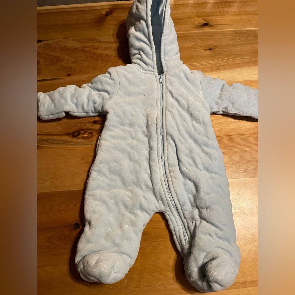 Light blue baby snowsuit. Size 3 months